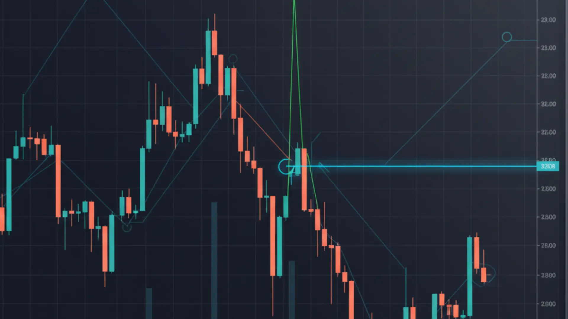 candlestick chart showing bearish price movement with trend lines and liquidity sweep marked on trading chart