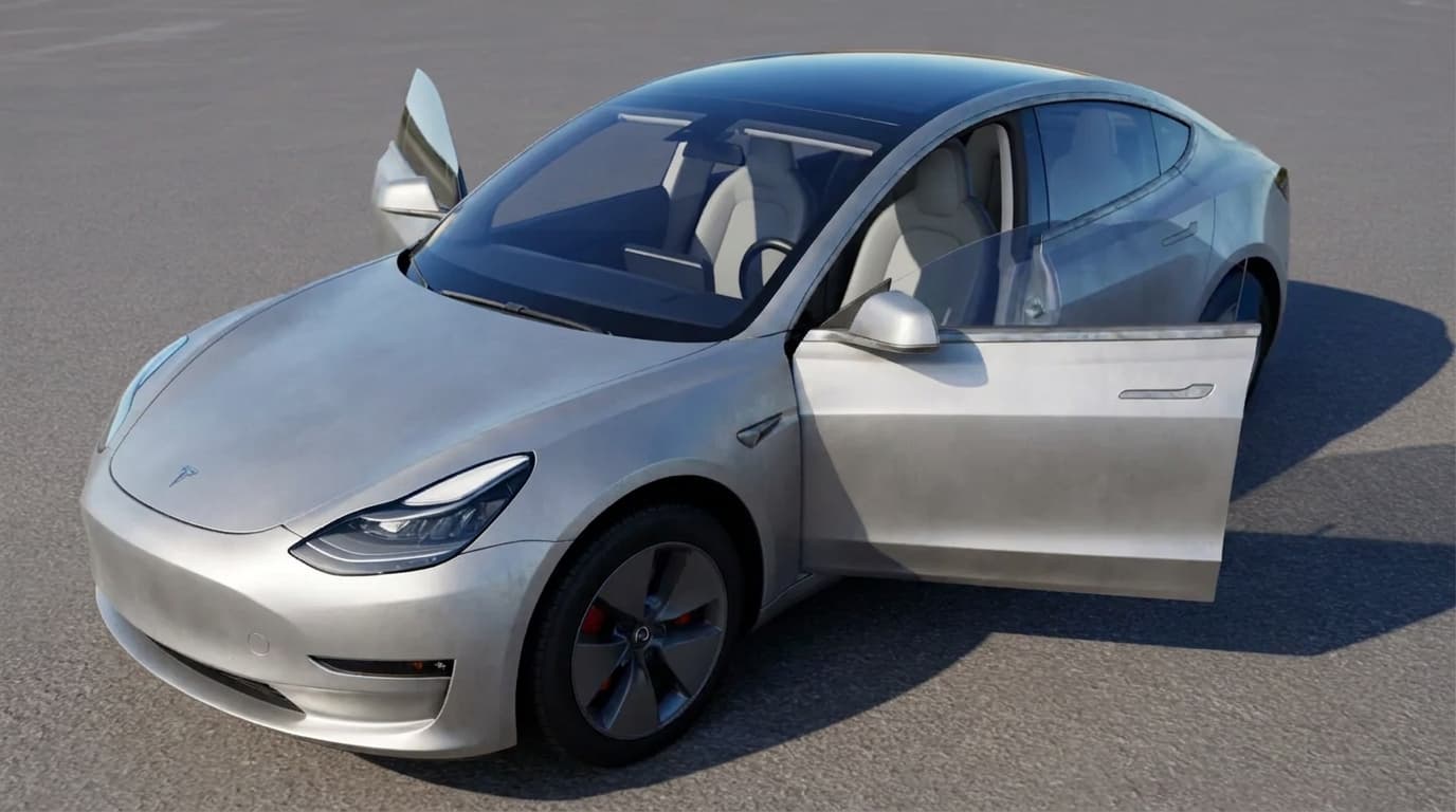 close-up collage of a tesla showing uneven panel gaps, poor door alignment, paint defects, and sealing issues