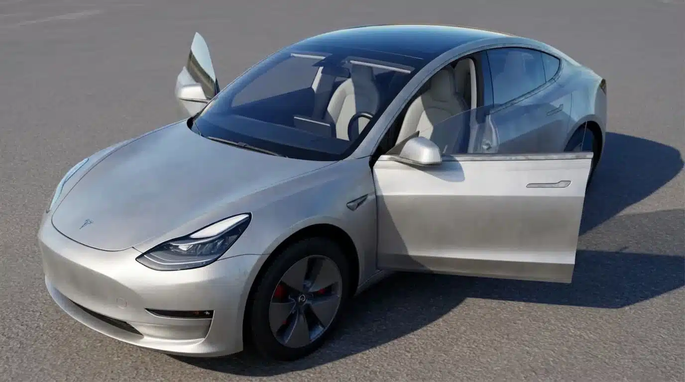 close-up collage of a tesla showing uneven panel gaps, poor door alignment, paint defects, and sealing issues