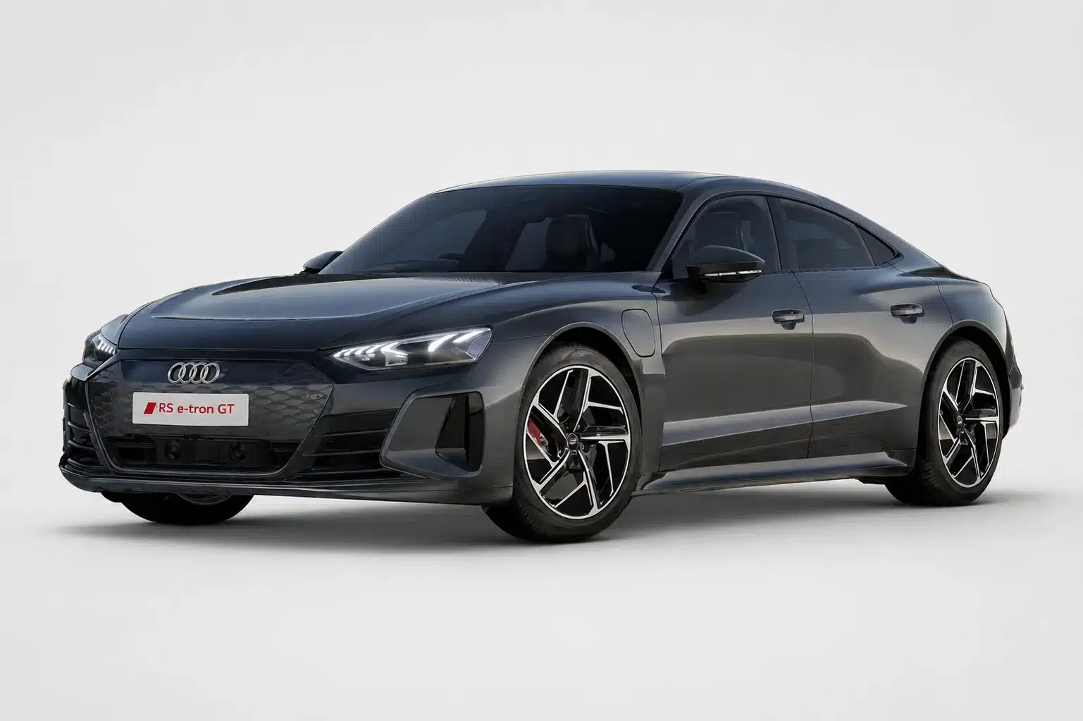 Dark gray Audi RS e-tron GT electric sedan.